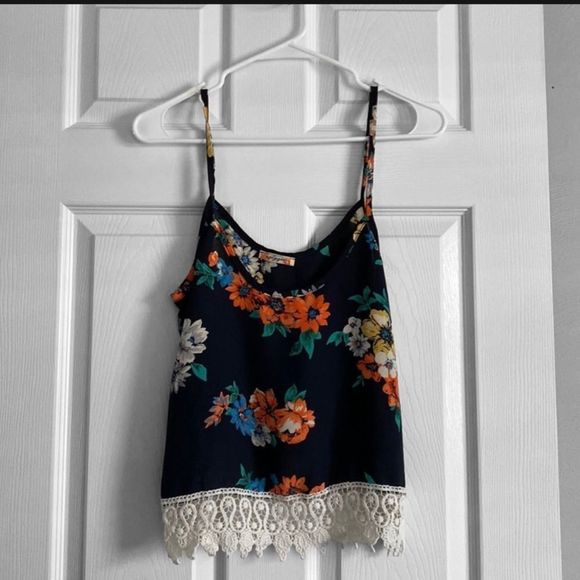 Aggie | Navy Floral Lace Bottom Crop Top Size XS - Picture 1 of 4